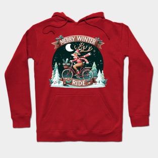 Merry Winter Ride - Christmas reindeer on a bicycle Hoodie